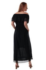 Maxi Lace Dress - Halter Neck with Pockets - Black