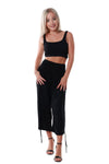 Pants 3/4 Length Pockets Shirred elastic waist Black