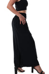 Shirred Waist Full Length Pants with hidden side Pockets  - Black
