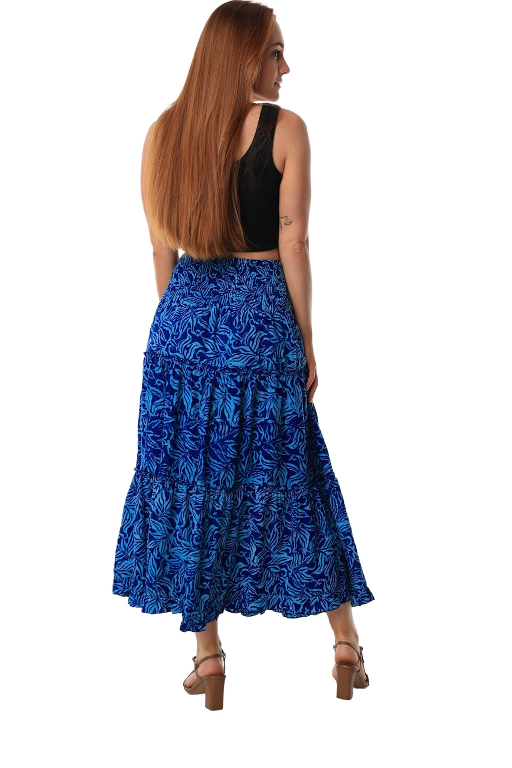 midi skirt shirred waist Light Blue Dark Blue