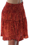 mini skirt shirred waist red pattern