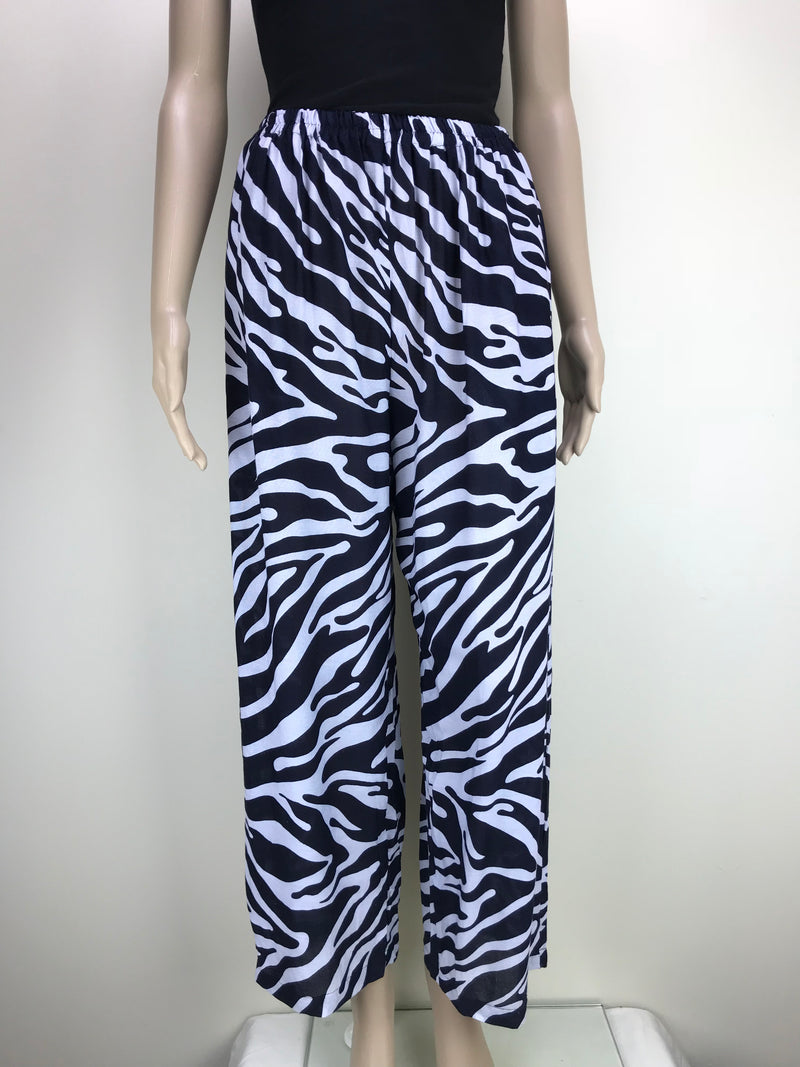 Full Length Pants with Elastic Waist and Pockets - Zebra Print