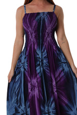 Maxi Shirred Dress with Pockets - Tie Dye Purple and Black