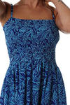 Knee Length Shirred Dress with Pockets - Blue Skies - Light Blue and Dark Blue