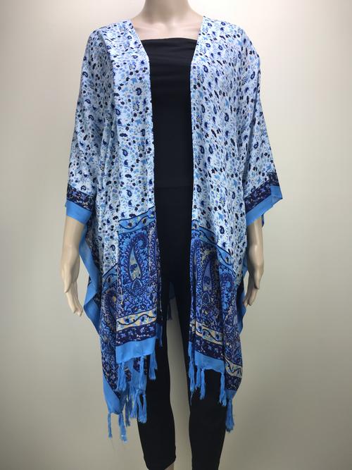 Sarong Cape - Paisley Blue and White