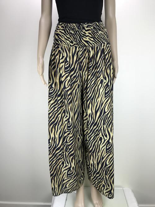 pants wide shirred waist animal tiger