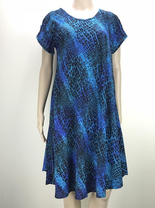midi A-line dress short sleeves crocodile blue purple