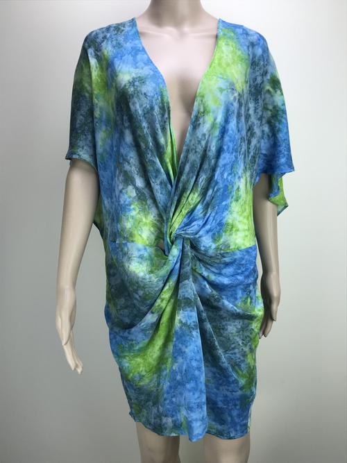 beach top with twist front - smoke blue green