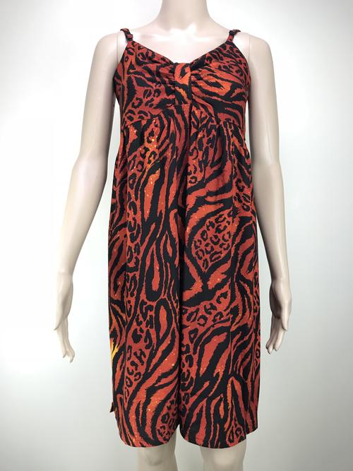 short dress with bow shaped bust and spaghetti straps - animal orange