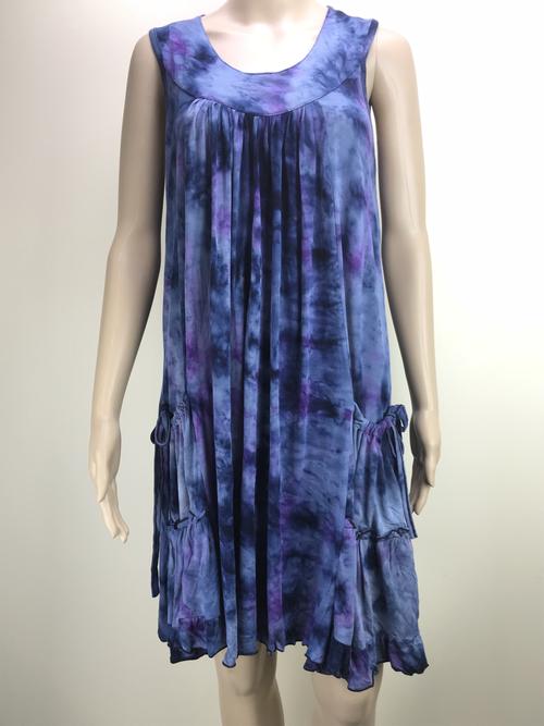 knee length dress with pockets - smoke aqua purple