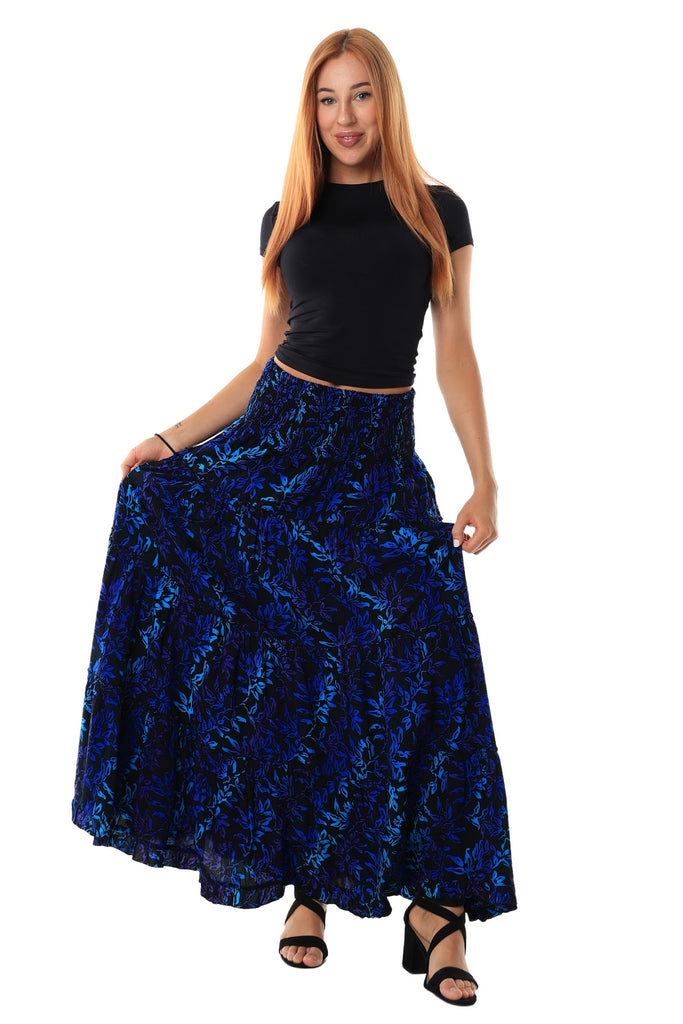maxi skirt shirred waist Blue Black Purple