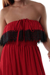 Maxi Lace Dress - Halter Neck with Pockets - Red and Black