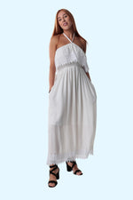 Maxi Lace Dress - Halter Neck with Pockets - White