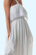 Maxi Lace Dress - Halter Neck with Pockets - White