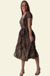 Length Dress with V Neck Cap Sleeves and Pockets - Tiger