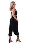 Pants 3/4 Length Pockets Shirred elastic waist Black