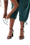 Pants 3/4 Length Pockets Shirred elastic waist Green