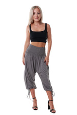 Pants 3/4 Length Pockets Shirred elastic waist Dark Grey