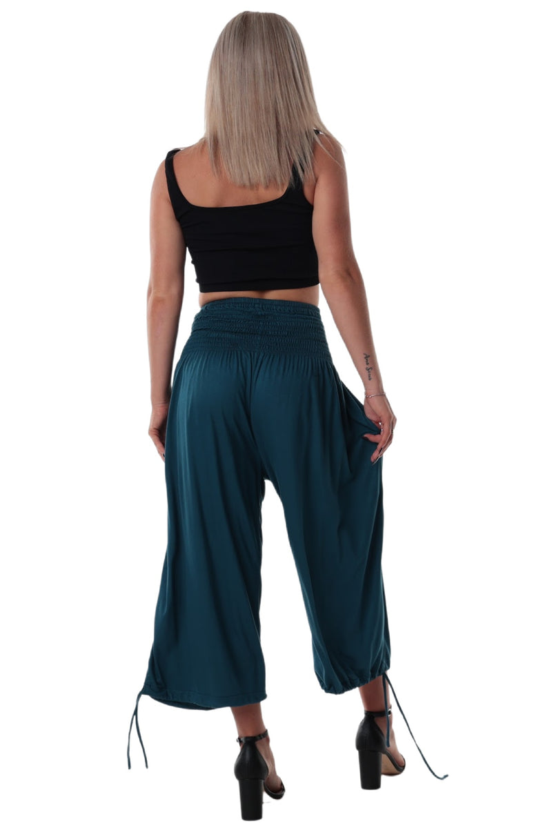 Pants 3/4 Length Pockets Shirred elastic waist Denim