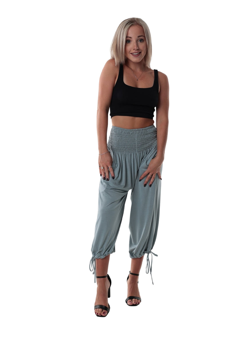 Pants 3/4 Length Pockets Shirred elastic waist Light Grey