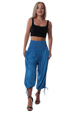 Pants 3/4 Length Pockets Shirred elastic waist Blue
