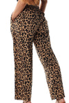 Pants Elastic Wasit Pockets Leopard