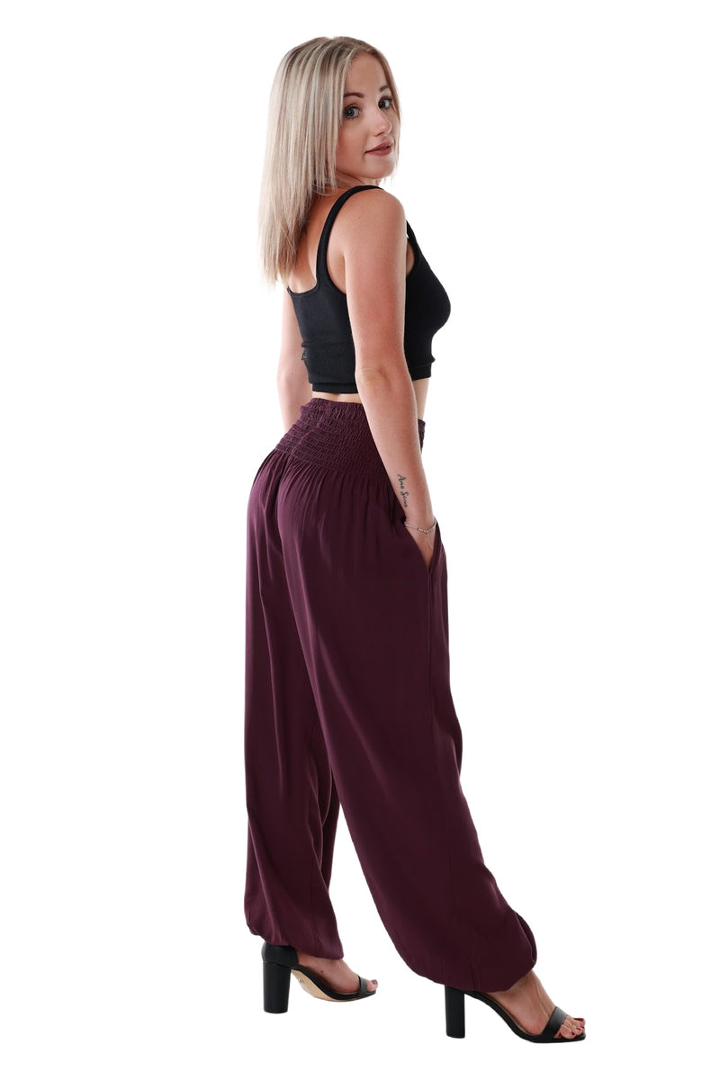 Pants full length harem pockets Purple