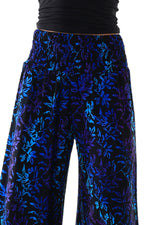 Pants shirred waist pockets flared Black Blue Purple