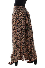 Pants shirred waist pockets flared Leopard