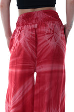 Pants Shirred Waist Pockets Red Tie Dye
