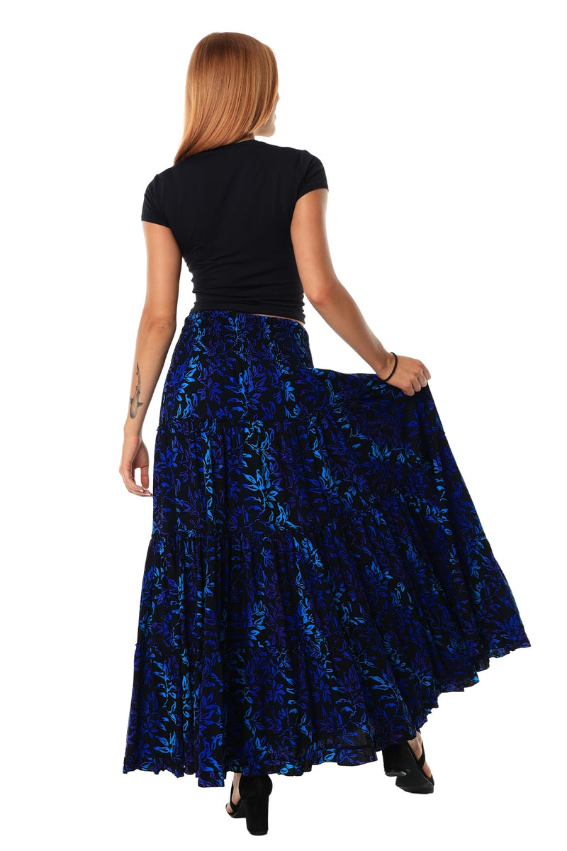 maxi skirt shirred waist Blue Purple Black