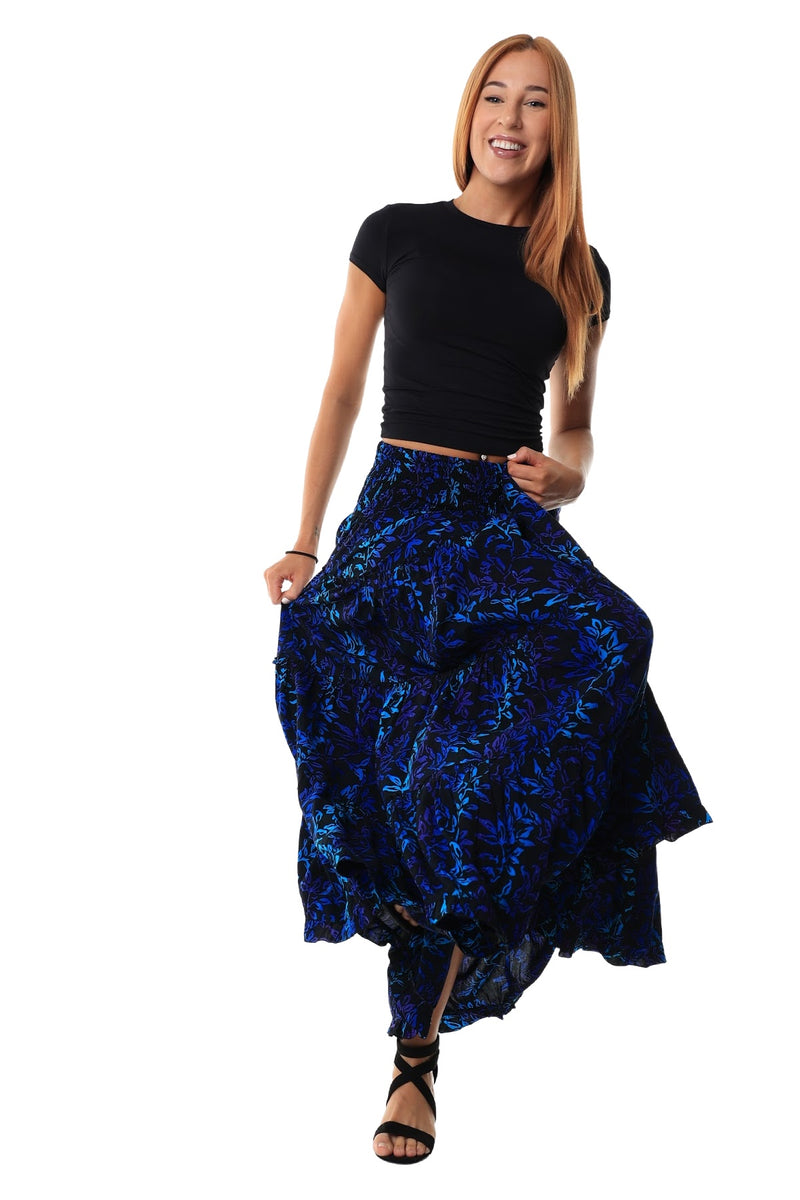 maxi skirt shirred waist Blue Purple Black