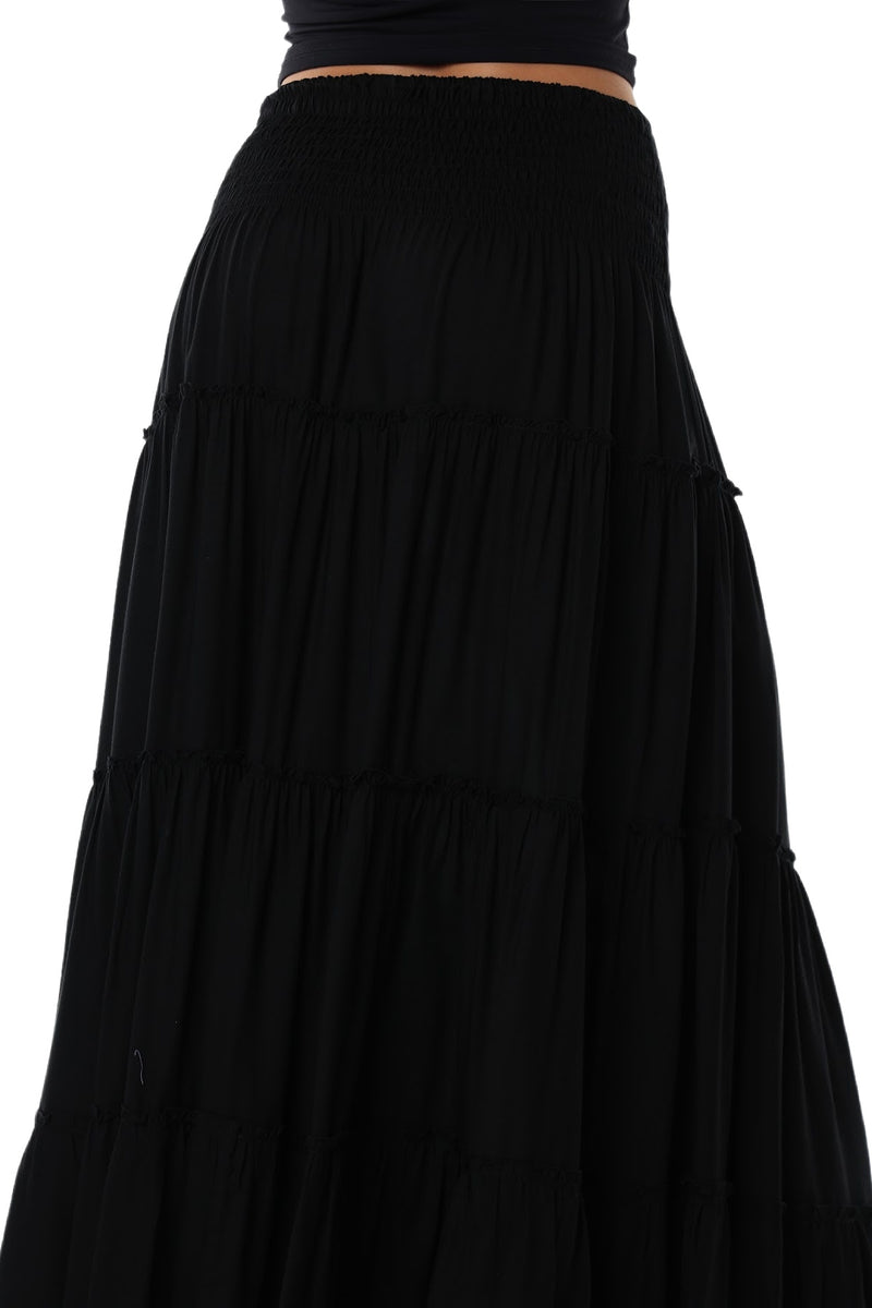 maxi skirt shirred waist Black