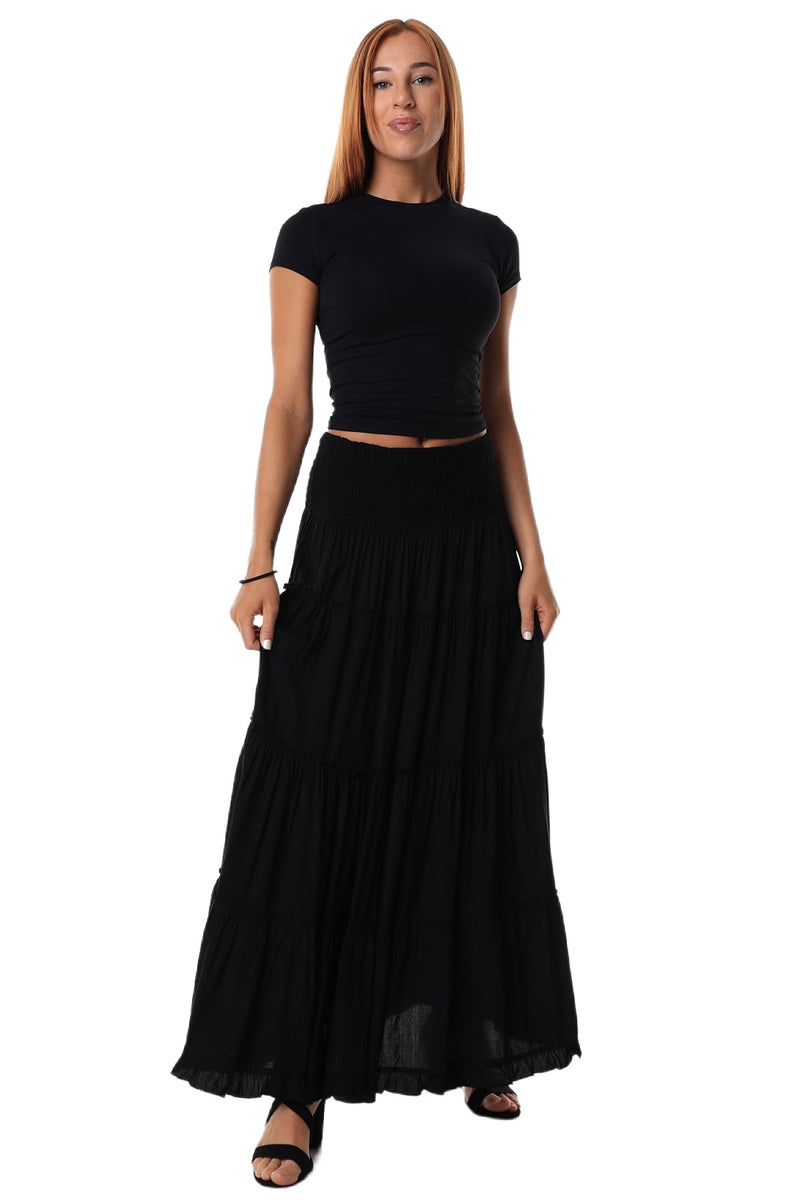 maxi skirt shirred waist Black
