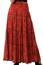 maxi skirt shirred waist Red Pattern