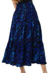midi skirt shirred waist blue black purple