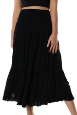 midi skirt shirred waist black