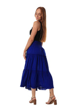 midi skirt shirred waist blue