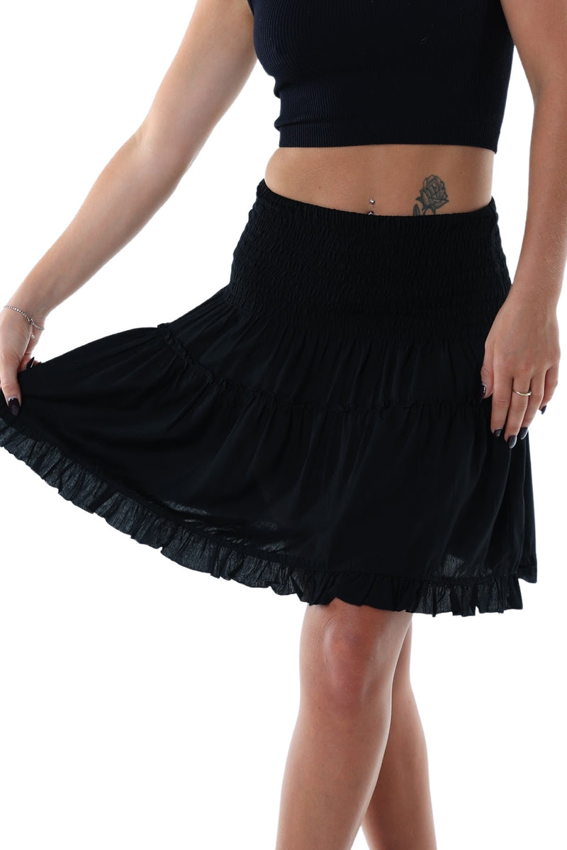 mini skirt shirred waist black