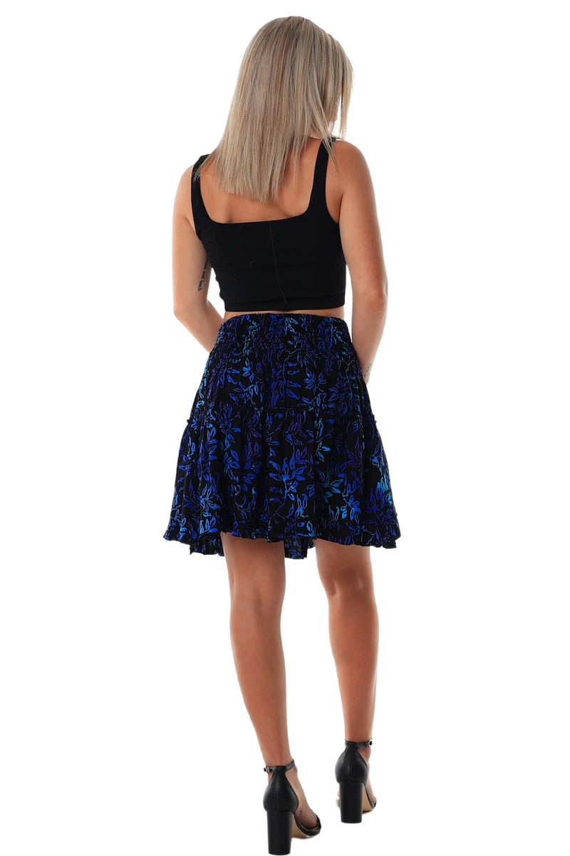 mini skirt shirred waist blue black purple