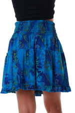 mini skirt shirred waist blue purple