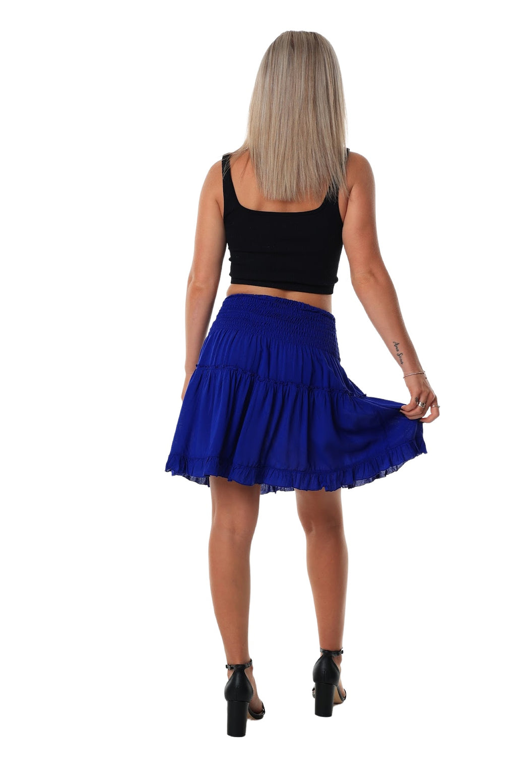 mini skirt shirred waist blue