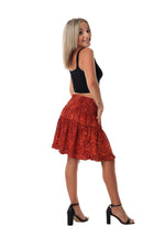 mini skirt shirred waist red pattern