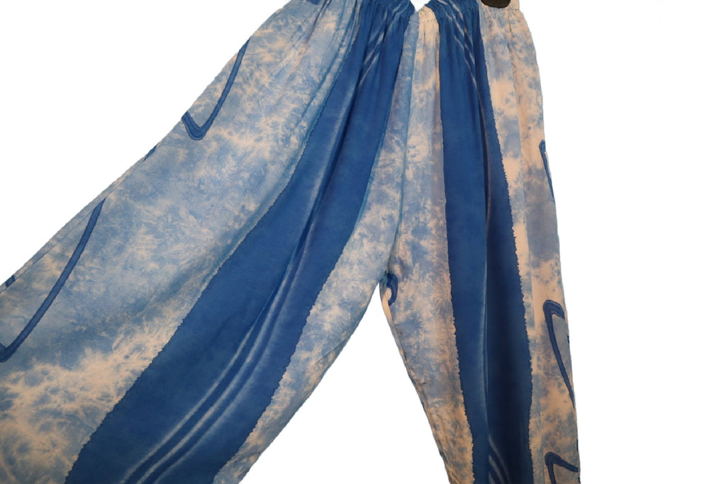 Pants Full Length Pockets White Blue Tie Dye