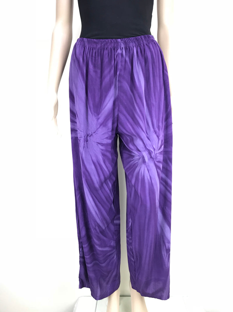 Full Length Pants with Elastic Waist and Pockets - Tie Dye Purple
