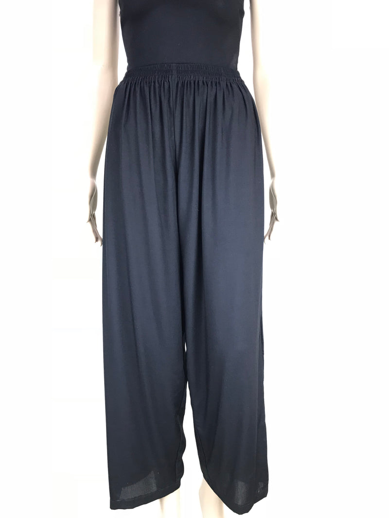 Full Length Pants with Elastic Waist and Pockets - Black