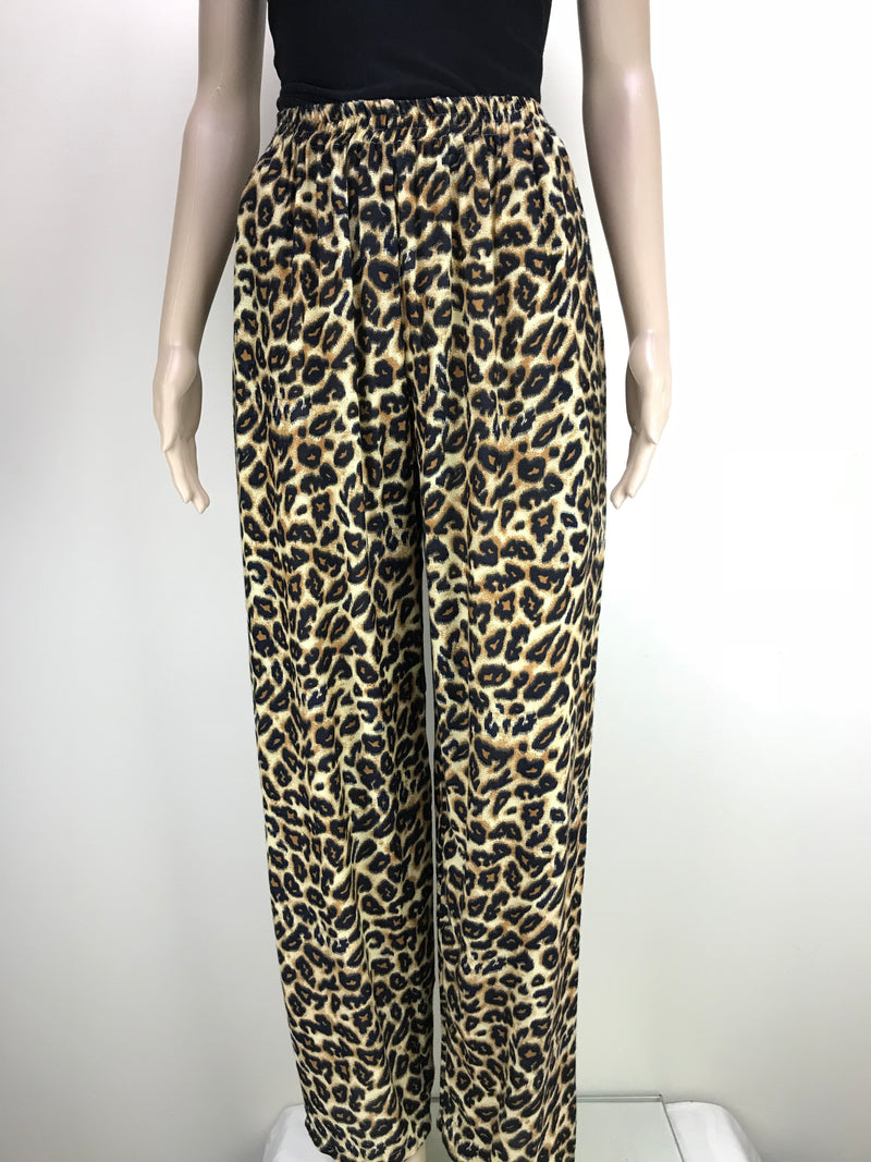 Full Length Pants with Elastic Waist and Pockets - Leopard Print