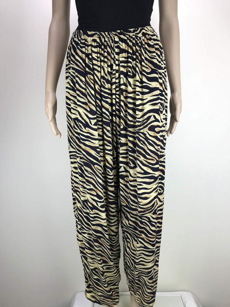Full Length Pants with Elastic Waist and Pockets - Tiger Print