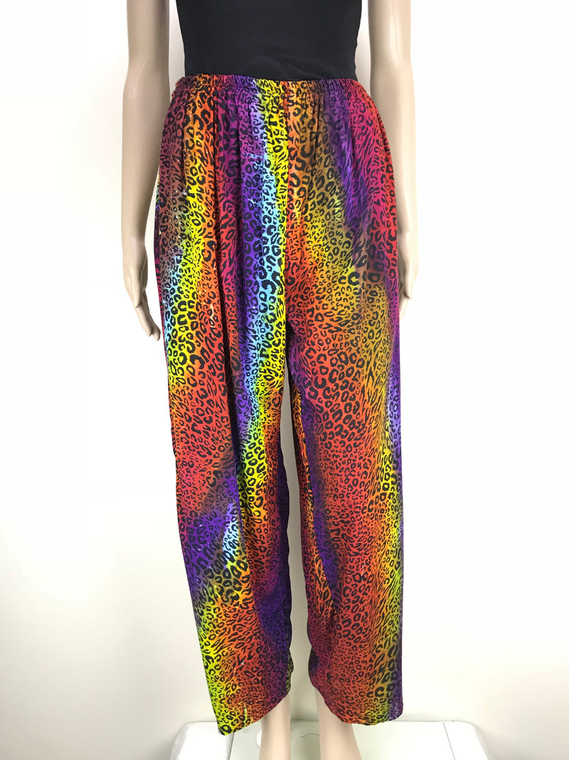 Full Length Pants with Elastic Waist and Pockets - Tie Dye Rainbow with Animal Print