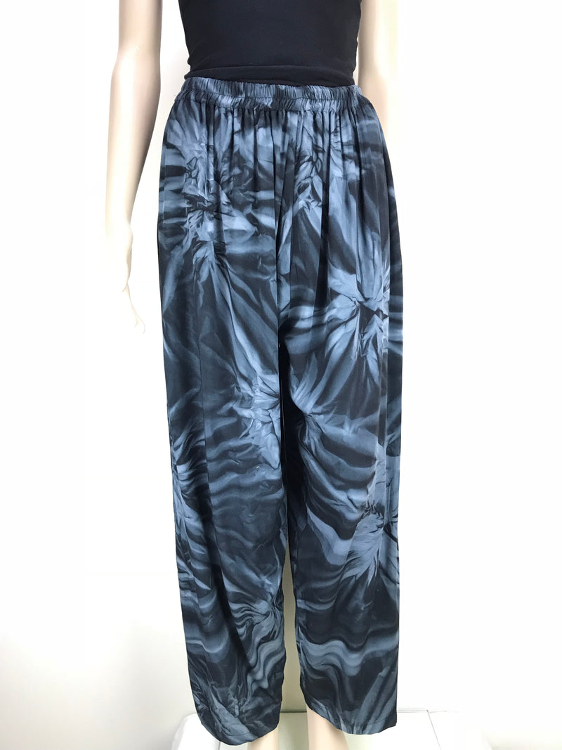 Full Length Pants with Elastic Waist and Pockets - Tie Dye Black